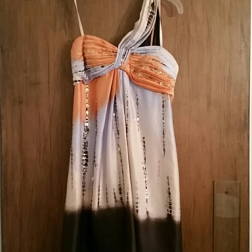 BCBG SILK SIZE 0 ONE SHOULDER BEAD & SEQUIN DRESS